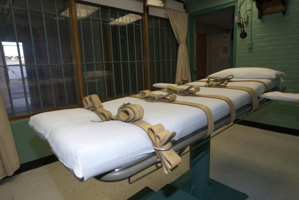 A death chamber table is seen at the state penitentiary in Huntsville, Texas.