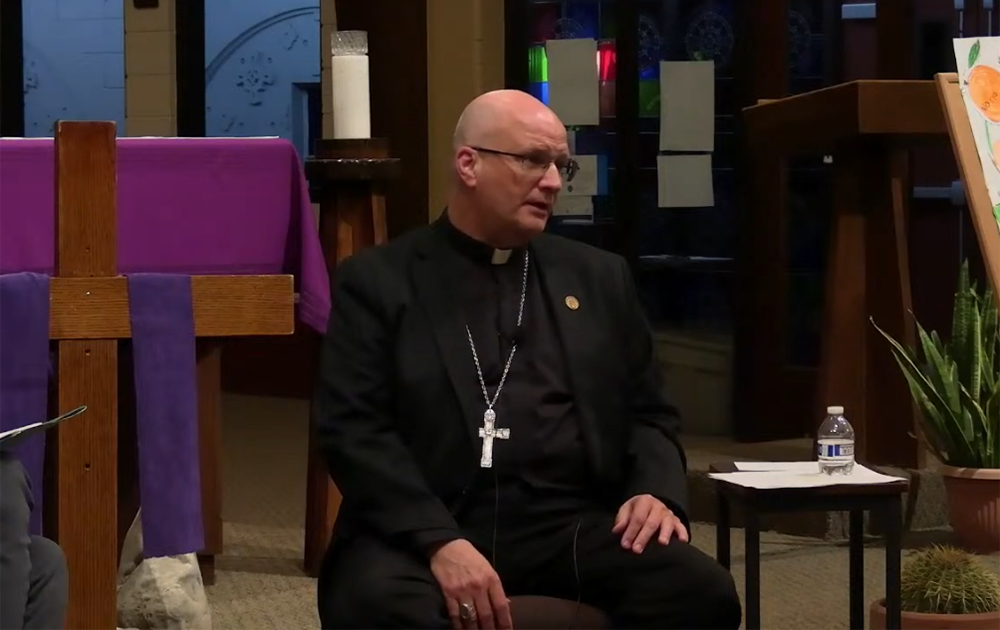 Bishop Edward Weisenburger of Tucson, Arizona, thanked Pope Francis for calling out "irresponsible" lifestyles in the U.S. that have contributed to climate change. Weisenburger spoke March 18 during an event focused on air pollution at the University of Arizona. (NCR screengrab/YouTube/UACatholic)