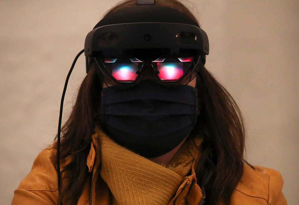 Virtual glasses using artificial intelligence are seen in this photo. (CNS/Reuters/Yves Herman)